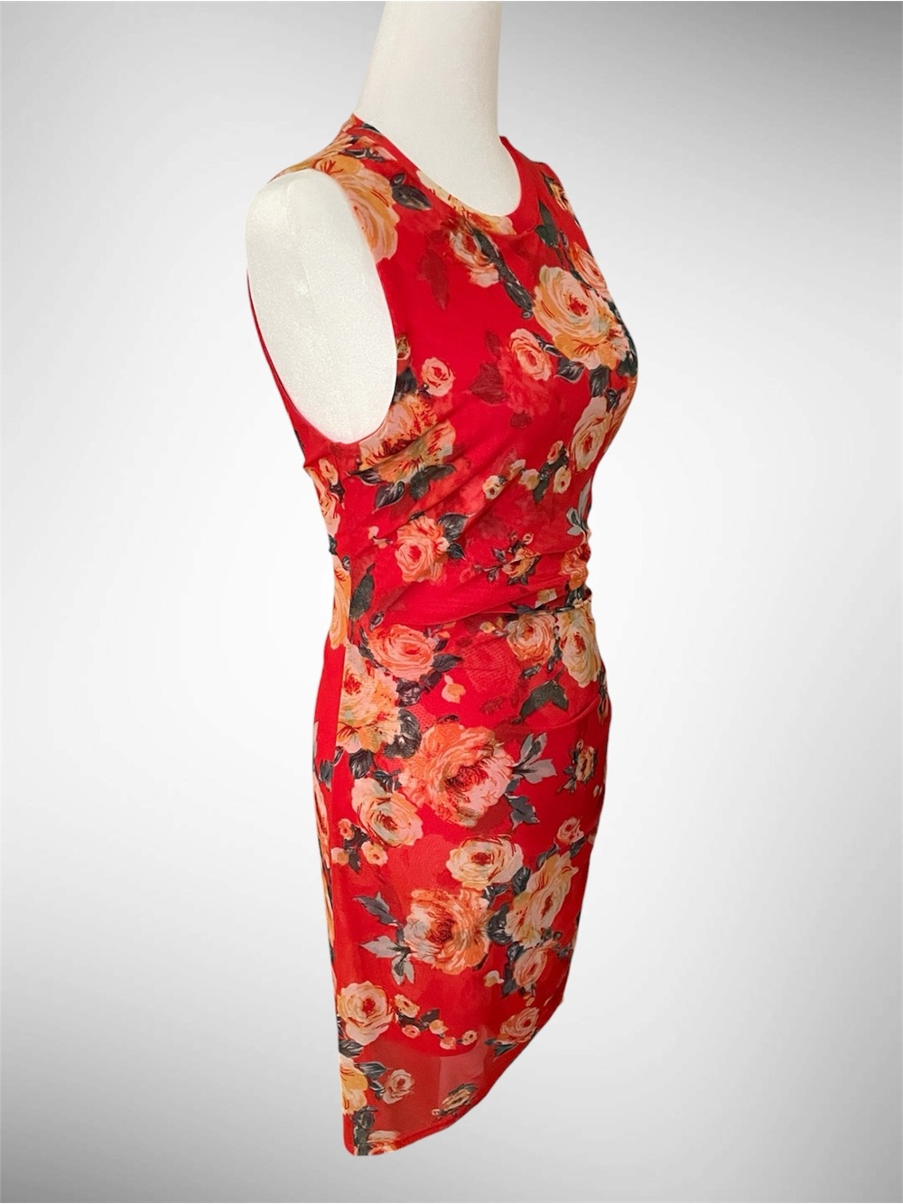 FREE PRESS Red Floral Dress | Sheath Elegant Sleeveless Mesh Fabric | Size M